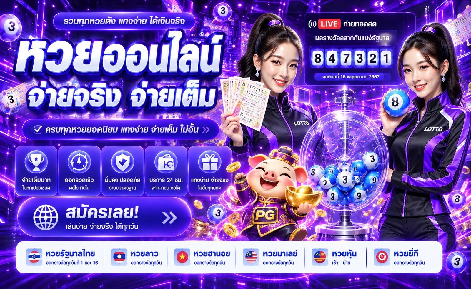 แบนเนอร์ TGAGRAND หวยและหน้าตรวจผล